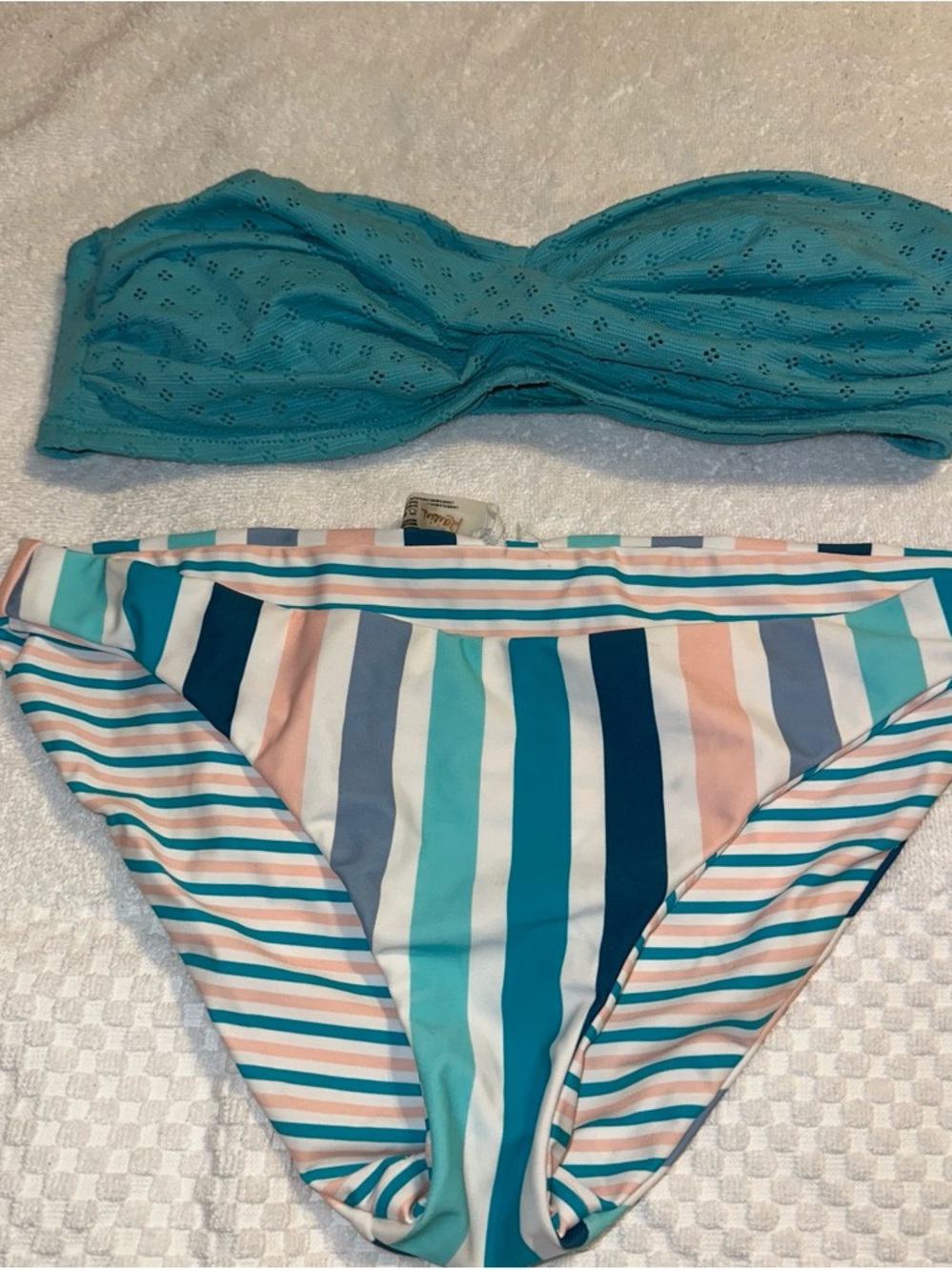 Raisins Teal Bandeau Top with Multicolor Striped Bottoms